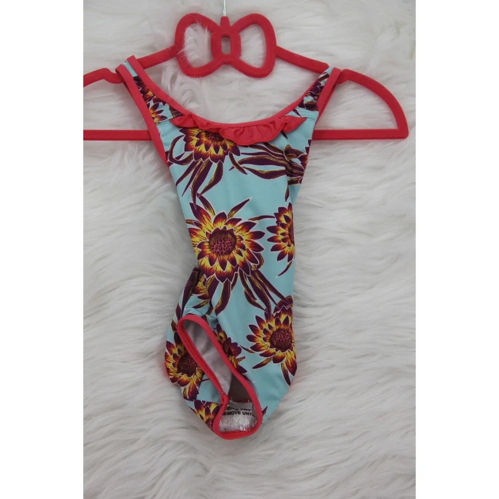 PATAGONIA Swimsuit Baby Girls 6-12M Aqua Pink Flower Tank Bathing 1 pc NWOT #44